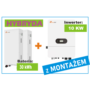 Zestaw, Inwerter hybrydowy 10KW + Magazyn energii 30 KWh z Montażem