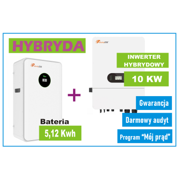 Zestaw, Inwerter hybrydowy 10KW + Magazyn energii 5,12KWh z Montażem