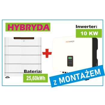 Zestaw, Inwerter hybrydowy 10KW + Magazyn energii 25,60 KWh z Montażem